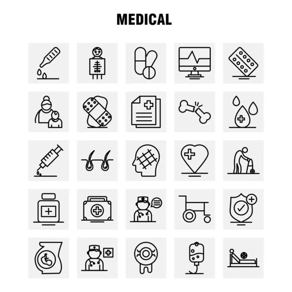 Medical Line Icons Set Infographics Mobile Kit Print Design Include — Stock Vector