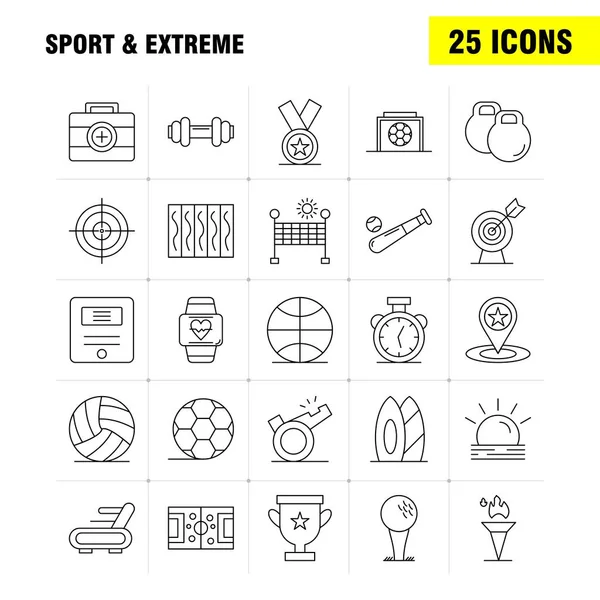 Sport Extreme Line Icons Set Infografica Mobile Kit Design Stampa — Vettoriale Stock