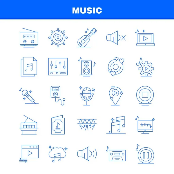 Ensemble Icônes Ligne Musique Pour Infographie Kit Mobile Conception Impression — Image vectorielle