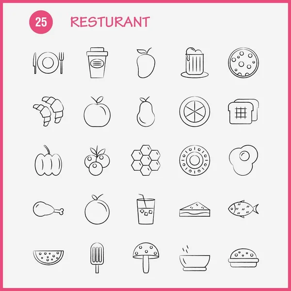 Conjunto Iconos Dibujados Mano Del Restaurante Para Infografías Equipo Móvil — Vector de stock