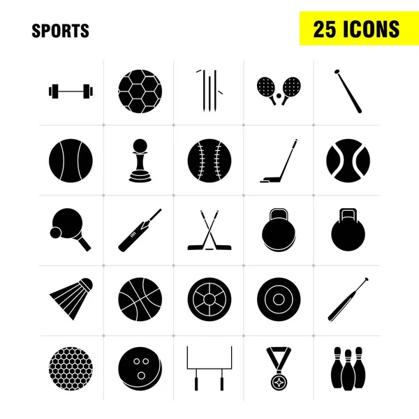 Set Icone Glifo Solido Sportivo Infografica Kit Mobile Design Stampa — Vettoriale Stock