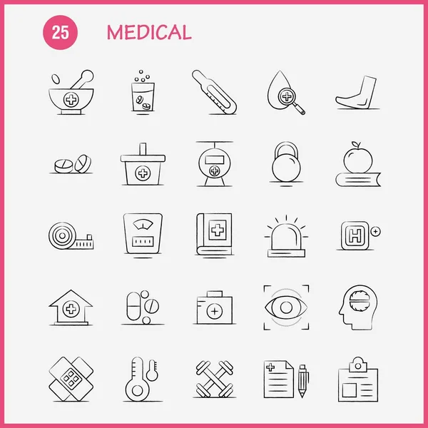 Medical Hand Drawn Icons Set Infographics Mobile Kit Print Design — Stock Vector