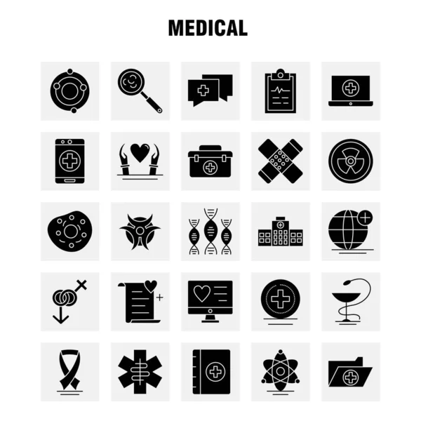 Medical Solid Glyph Icons Set Infographics Mobile Kit Print Design — Stock Vector