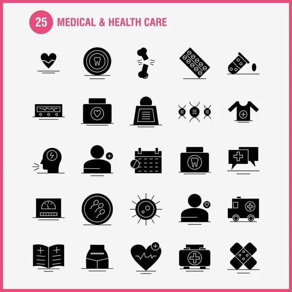 Icono Glifos Sólidos Médicos Salud Para Web Impresión Móvil Kit — Archivo Imágenes Vectoriales