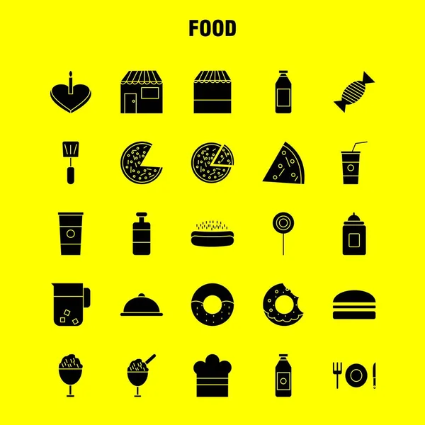 Żywności Solid Glifów Ikony Zestaw Infografik Mobilnych Kit Projektowania Druku — Wektor stockowy