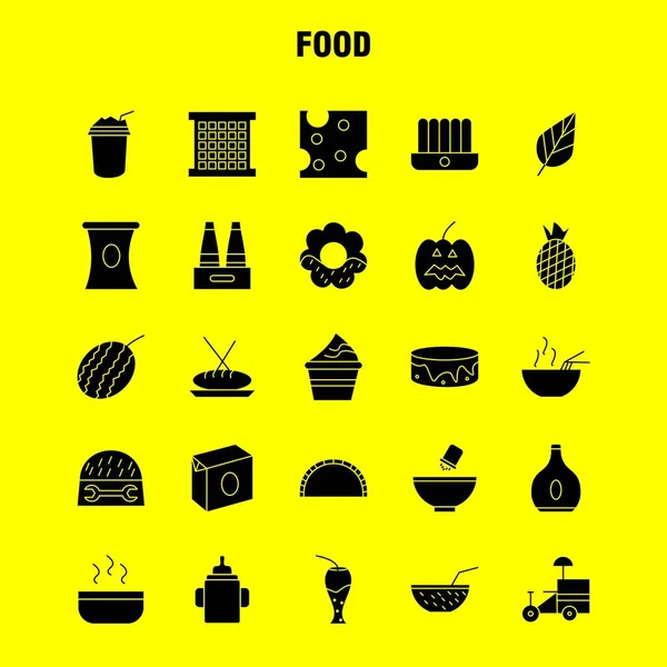 Εικόνες Τροφίμων Στερεά Γλύφου Σετ Για Infographics Κινητή Κιτ Και — Διανυσματικό Αρχείο