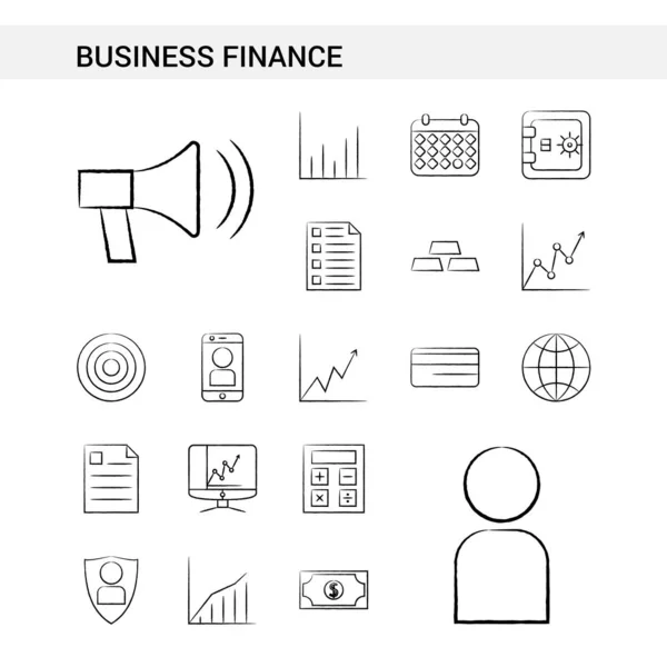 Business Finance Mão Desenhada Ícone Set Estilo Isolado Fundo Branco — Vetor de Stock