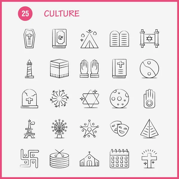 Iconos Dibujados Mano Cultura Fijados Para Las Infografías Equipo Móvil — Vector de stock