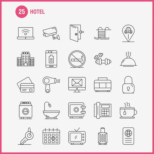 Hotel Line Ikony Zestaw Infografik Mobilnych Kit Projektowania Druku Obejmują — Wektor stockowy