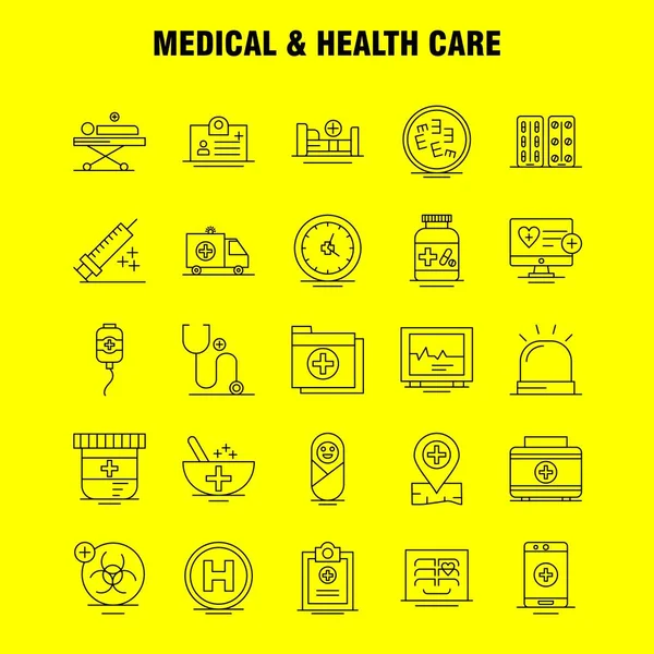 Icona Linea Medica Sanitaria Web Stampa Mobile Kit Come Esempio — Vettoriale Stock