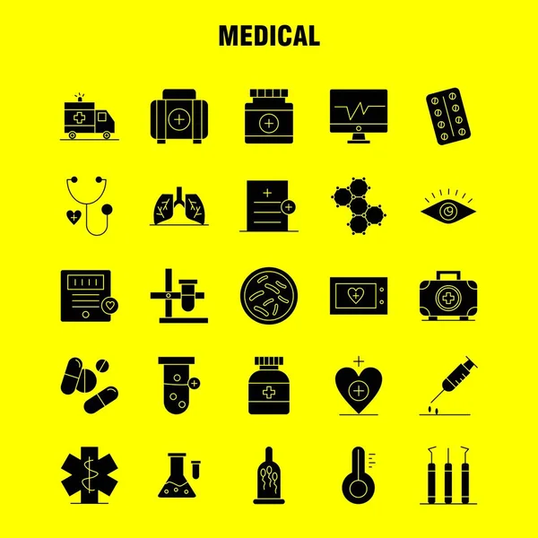 Conjunto Ícones Glifo Sólido Médico Para Infográficos Kit Móvel Design —  Vetores de Stock