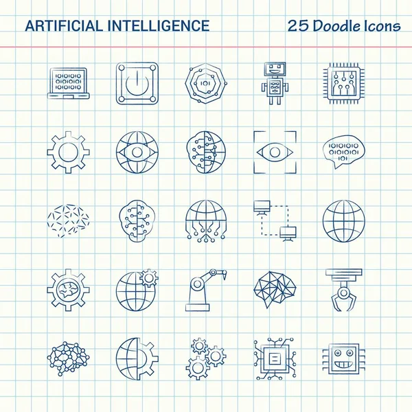 Sztuczna Inteligencja Doodle Ikony Ręcznie Rysowane Business Icon Set — Wektor stockowy