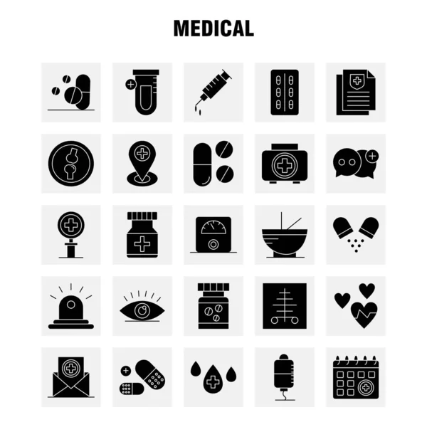 Medyczne Glifów Stałe Ikony Zestaw Infografiki Mobilnych Kit Projektowania Druku — Wektor stockowy