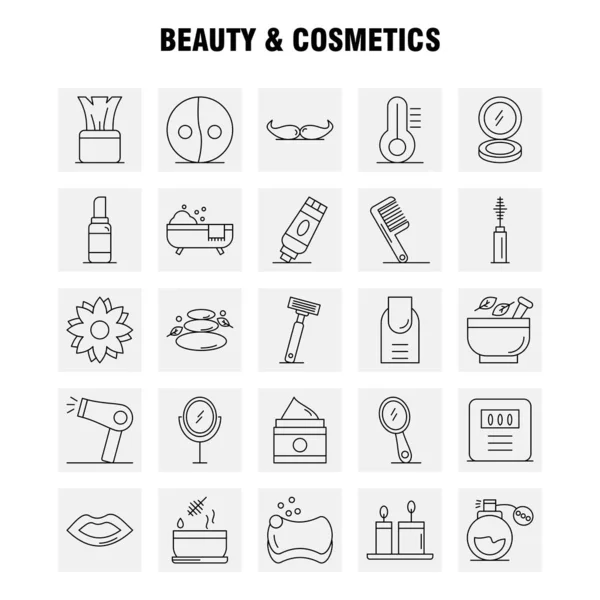 Beauty Cosmetics Line Icons Set Infographics Mobile Kit Print Design — Stock Vector