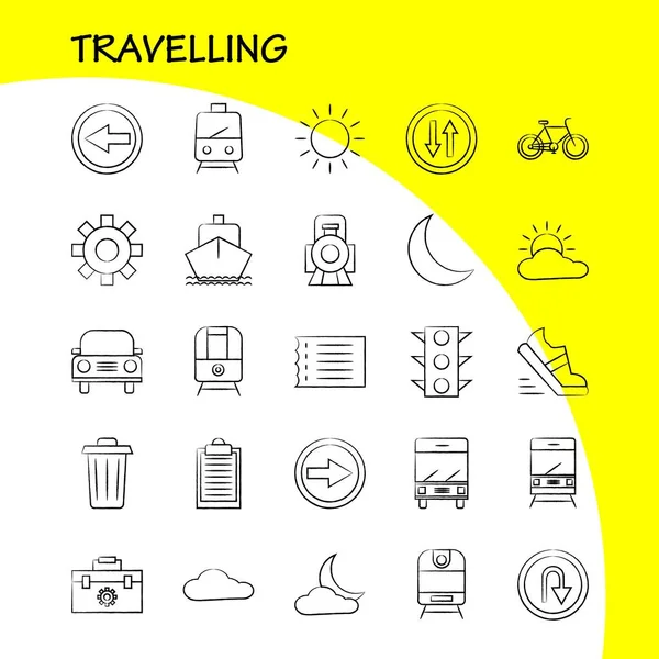 Travelling Hand Drawn Icon Web Print Mobile Kit Такие Toolbox — стоковый вектор