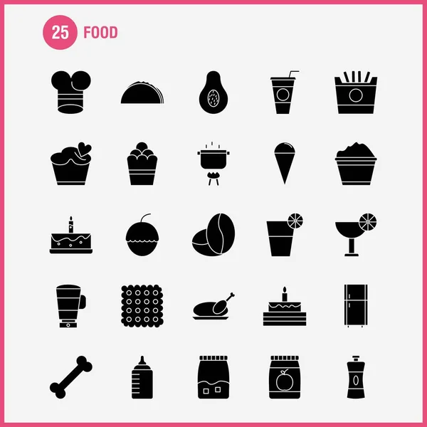 Set Icone Glifo Solido Alimenti Infografica Kit Mobile Design Stampa — Vettoriale Stock