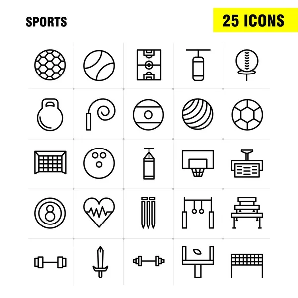 Спортивная Линия Icon Pack Дизайнеров Разработчиков Иконы Мячом Гольф Мбаппе — стоковый вектор