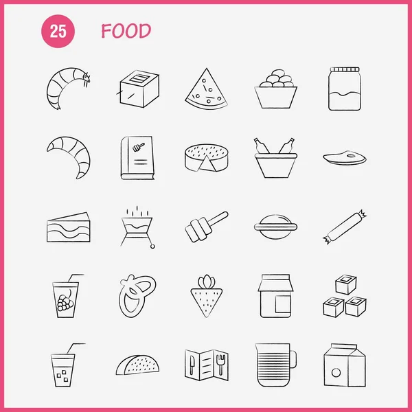 Set Icone Disegnate Mano Alimenti Infografica Kit Mobile Design Stampa — Vettoriale Stock