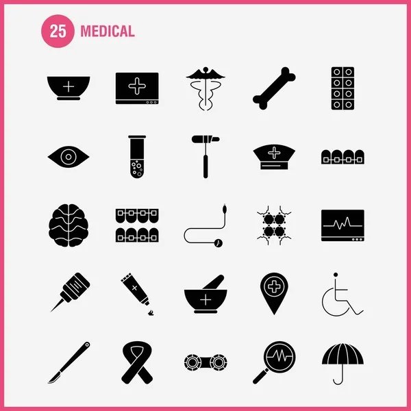 Medical Solid Glyph Icons Set Infographics Mobile Kit Print Design — Stock Vector