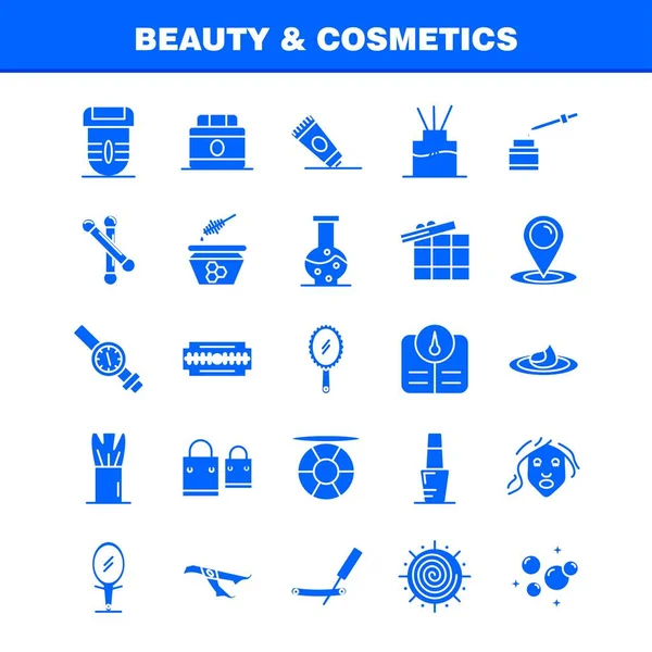 Conjunto Iconos Glifos Sólidos Belleza Cosméticos Para Infografías Kit Móvil — Vector de stock