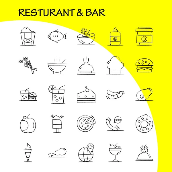 Icona Ristorante Bar Disegnata Mano Web Stampa Kit Mobile Come — Vettoriale Stock