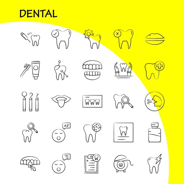 Conjunto Ícones Desenhados Mão Dental Para Infográficos Kit Móvel Usuário —  Vetores de Stock