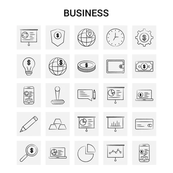 Handgezeichnete Business Icon Set Grauer Hintergrund Vektor Doodle — Stockvektor
