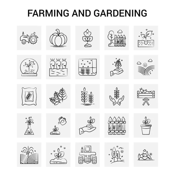 Conjunto Iconos Agricultura Jardinería Dibujada Mano Fondo Gris Vector Doodle — Vector de stock