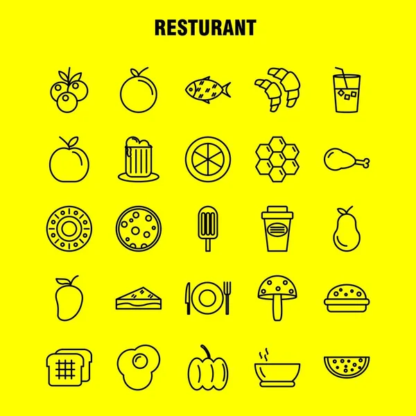 Ensemble Icônes Ligne Restaurant Pour Infographie Kit Mobile Conception Impression — Image vectorielle