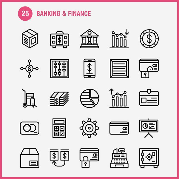 Banking Line Icon Pack For Designers And Developers. Icons Of Analysis, Financial, Graph, Report, Down, Hierarchy, Management, Organization, Vector