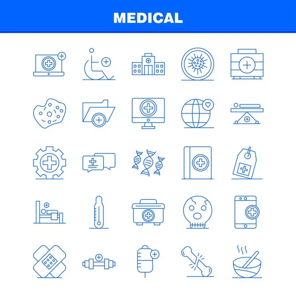 Icônes Ligne Médicale Réglées Pour Infographie Kit Mobile Conception Impression — Image vectorielle