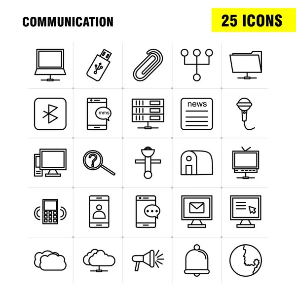 Los Iconos Línea Comunicación Fijaron Para Las Infografías Equipo Móvil — Archivo Imágenes Vectoriales
