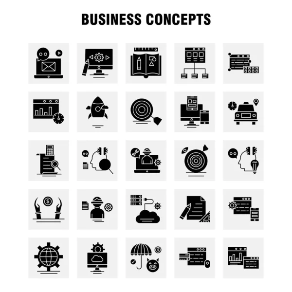Concepts Affaires Icônes Glyphe Solide Ensemble Pour Infographie Kit Mobile — Image vectorielle