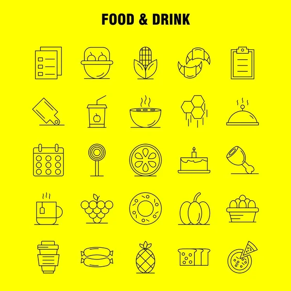 Icons Linha Alimentos Bebidas Configurados Para Infográficos Kit Móvel Usuário — Vetor de Stock