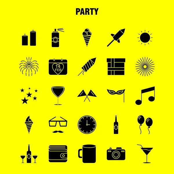 Web, baskı ve mobil Ux/UI için parti katı glif simge seti. Gibi: Takvim, doğum günü, Tarih, yıl, suyu, içki, cam, parti, piktogram paketi. -Vektör