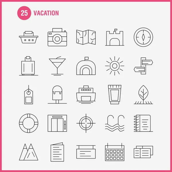 Vakantie Lijn Icons Set Voor Infographics Mobiele Kit Print Design — Stockvector