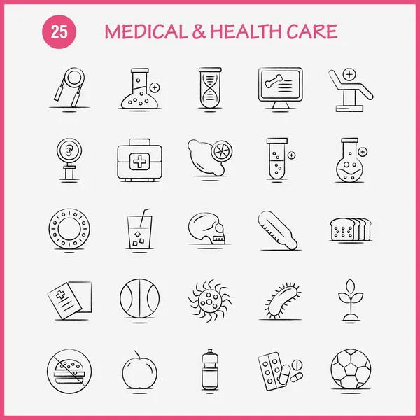 Medical Health Care Hand Drawn Icon Web Print Mobile Kit — стоковый вектор