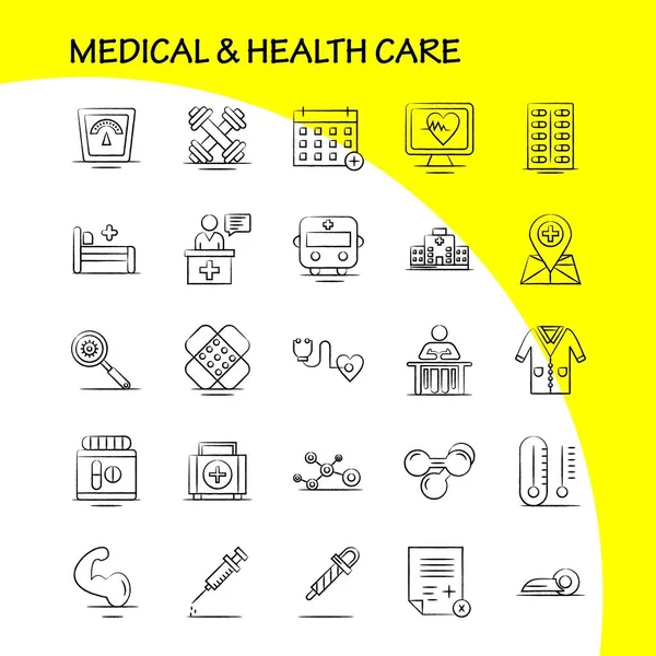 Medical Health Care Hand Drawn Icon Web Print Mobile Kit — стоковый вектор