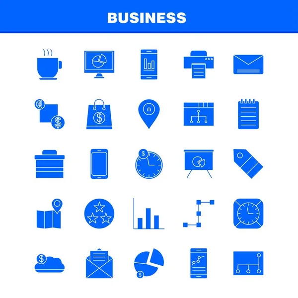 Business Solid Glyph Icons Set Untuk Infografis Mobile Kit Print - Stok Vektor