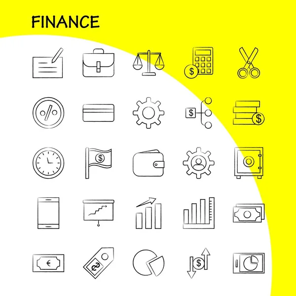 Conjunto Iconos Dibujados Mano Finanzas Para Infografías Kit Móvil Diseño — Archivo Imágenes Vectoriales