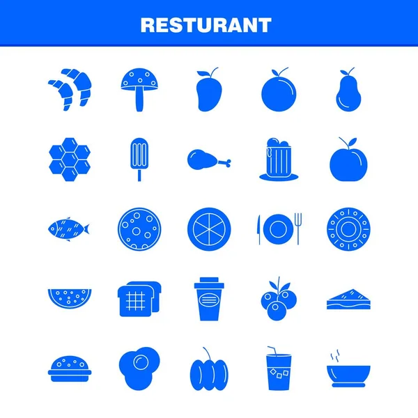 Restaurant Solid Glyph Icons Set Infographics Mobile Kit Print Design — Stock Vector