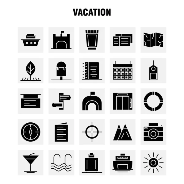 Vacation Solid Glyph Icons Set Infographics Mobile Kit Print Design — Stock Vector