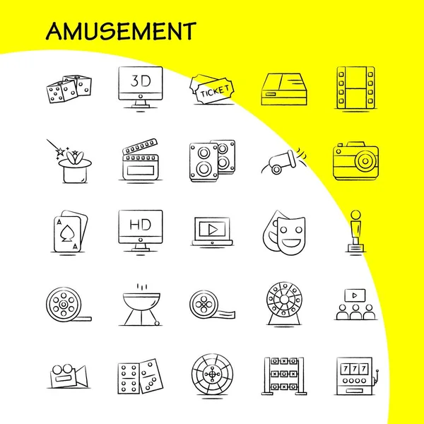 Amusement Hand Drawn Icon Web Print Mobile Kit Entertainment Movie — Stock Vector
