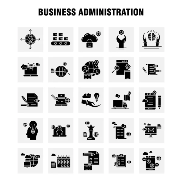 Administração Empresas Solid Glyph Icons Set Infographics Mobile Kit Print —  Vetores de Stock