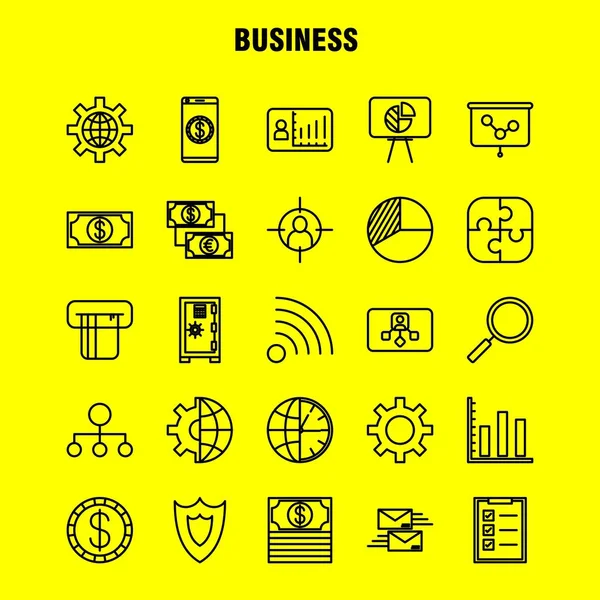 Business Line Icons Set Infographics Mobile Kit Print Design Include — Stock Vector