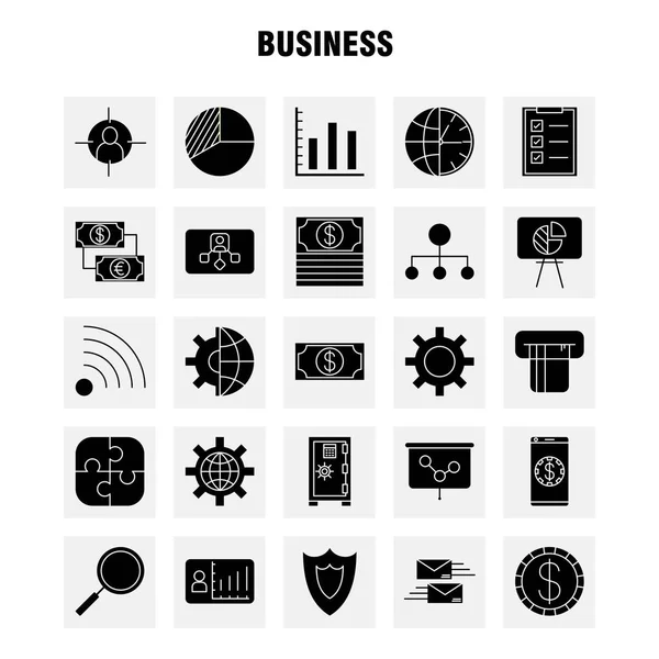 Business Solid Glyph Icons Set Infographics Mobile Kit Print Design — Stock Vector