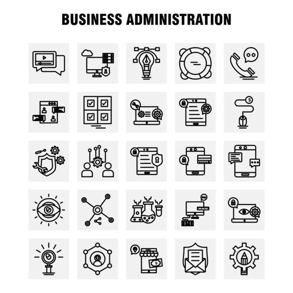 Business Administration Line Icons Set Infografica Mobile Kit Design Stampa — Vettoriale Stock