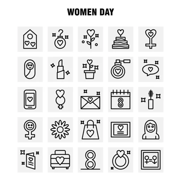 Kadınlar gün hat simgelerini belirlemek için Infographics, mobil Ux/UI kiti ve — Stok Vektör