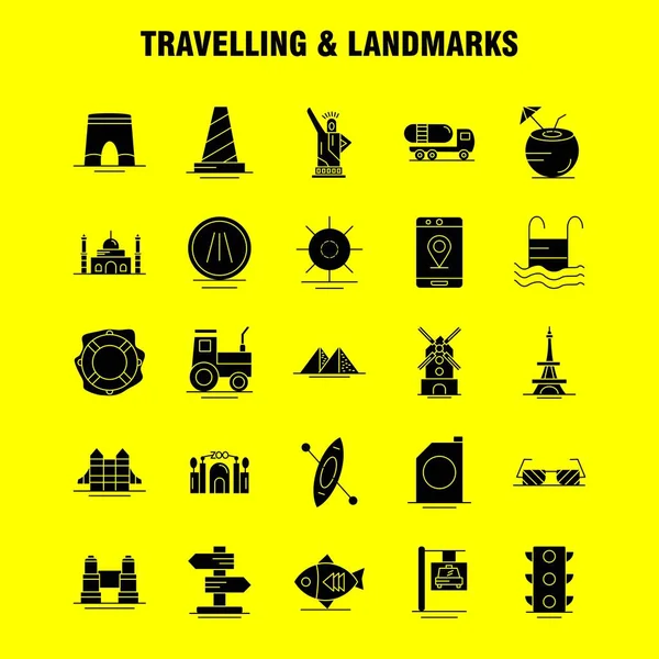 旅行和地标固体字形图标的网络 打印和移动 斯纳普 象形文字包 — 图库矢量图片