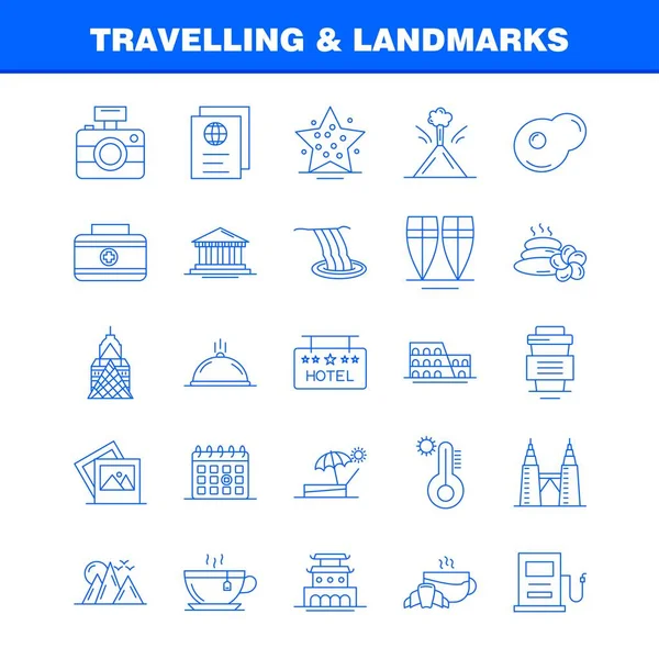 Seyahat ve yerler çizgi simgesi Web, baskı ve mobil Ux/UI için Kit. Gibi:, otel, cam, sağlık, çay, kek, kahve, sıcak, piktogram paketi iç. -Vektör